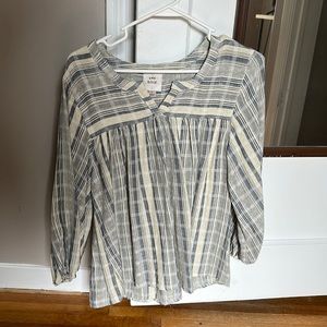 Dusty blue and cream striped blouse